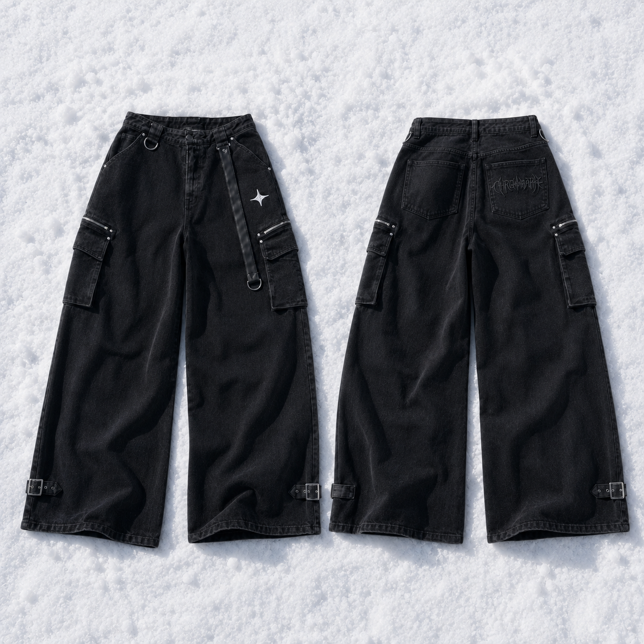 Ritual Flare stage pants, front and back